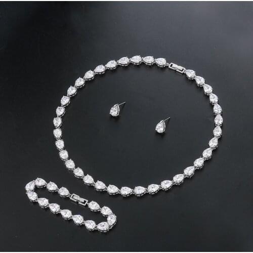 New Arrival Elegant Jewellery Set of 3 PCS Sparkly Pear Cut Cubic Zirconia CZ Jewelry Set for Wedding Party or Anchors