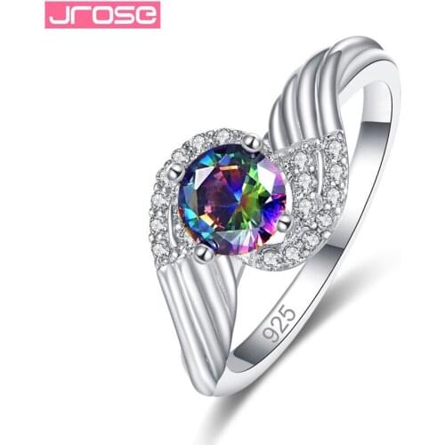 JROSE Silver Color Wedding Rings For Women Round Zircon Wing Shape Jewelry Bague Bijoux Femme Engagement Bands Accessories