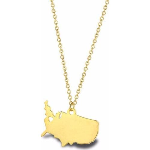 RIR Stainless Steel United States Map Necklace North America Location City Necklace Geography Tourism Jewellery Gift