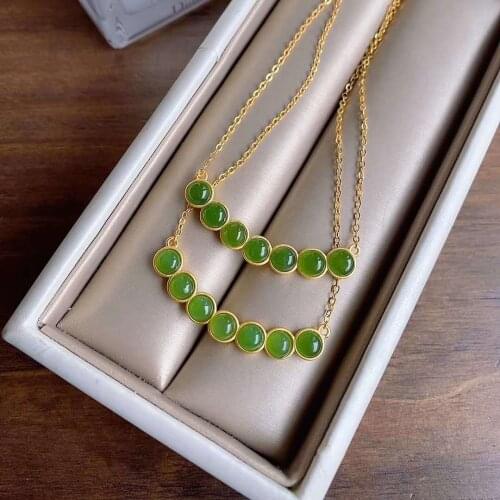 New Jewelry Necklace Ornament Elegant Natural S925 Sterling Silver Inlaid Hetian Jade Clavicle Chain Necklace for Women