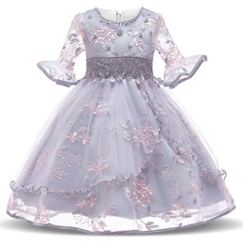 2020 Winter Half Sleeve Dress Girl Kids Dresses For Girls Children Party Wedding Gray Pink Princess Dress Birthday 3-10 Year