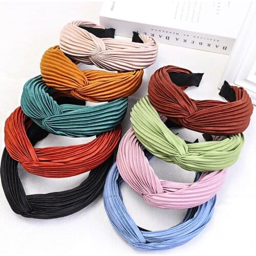 Popular Crinkled Satin Headband Solid Color Top Cross Twisted Hairband for Women Girls Head Hoop Headwear Accessories