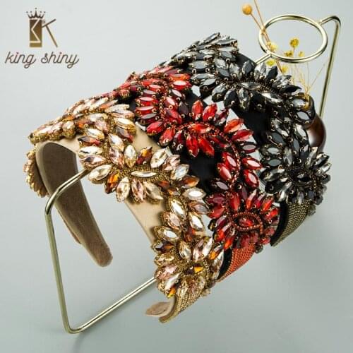 Exaggerated Baroque Multi Color Crystal Leaf Headband Elegant Sparkly Rhinestone Hairband Female Wedding Party Hair Accessories