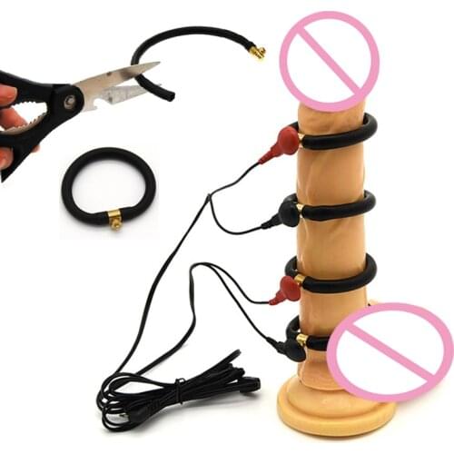 Adjustable Electric Shock Physiotherapy Penis Rings Cable Accessories Electro Shock Delay Cock Ring Masturbator Sex Toys for Man