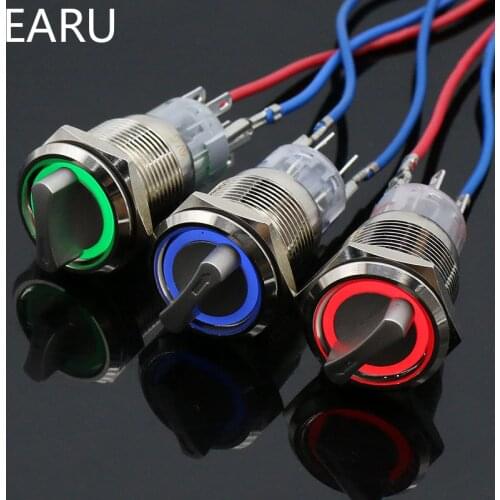 19mm Self-return Momentary Self-locking Fixation Waterproof DPDT Illuminated Metal Selector Rotary Switch 2/3 Position with LED