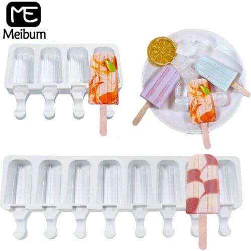 Meibum Summer Kitchen Dessert Tools Silicone Popsicle Molds Matching Set 50pcs Wooden Sticks Cube Tray DIY Ice Cream Moulds