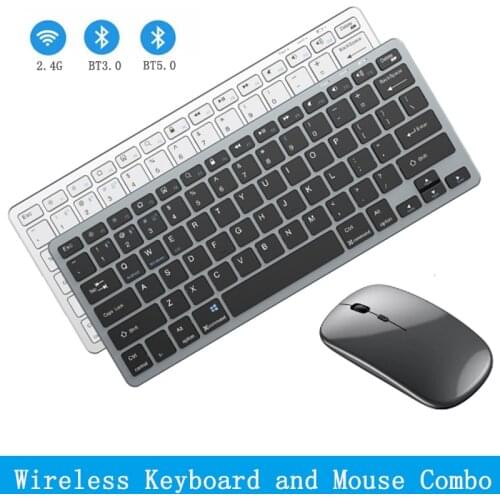 Three-mode Wireless Keyboard and Mouse Combo BT3.0 BT5.0 2.4GHz Rechargeable Keyboard Mouse Set for Mac iPad Windows PC Android