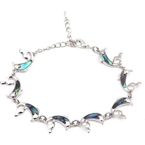 FYJS Unique Jewelry Silver Plated Abalone Shell Lovely Dolphin Bracelet for Anniversary Gift