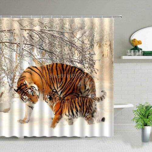 3D Printed Tiger Shower Curtain Animal Bathroom Bathtub Decor Gift Waterproof Curtains Creative Personality Shower Curtain