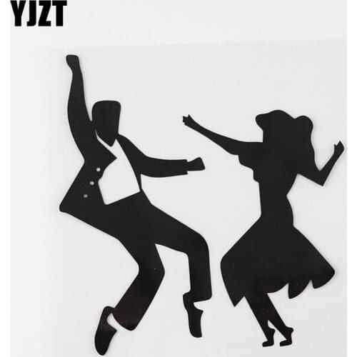 YJZT 13.6CMX14.6CM Dance Couple Latin Dancing Vinyl Car Sticker Black/Silver 8A-0896