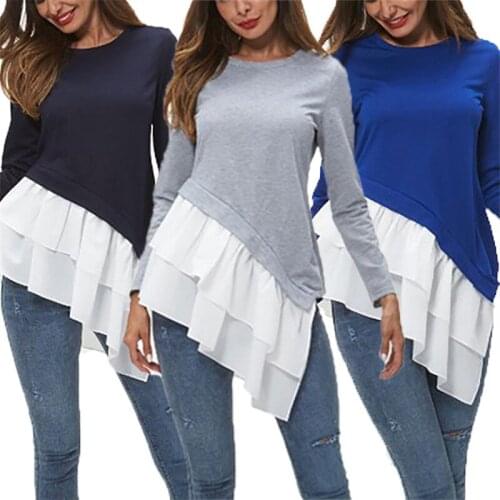 Women T Shirt Long Sleeve Ruffles Tops Tee Female Casual Office Lady Wear 2019 Autumn Fashion Clothing Pullovers