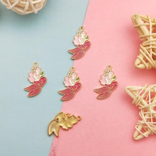 10pcs Enamel Mermaid Metal Charms Pendants Gold Tone Nautical Beauty Charm For DIY Handmade Earring Jewelry Material Accessory