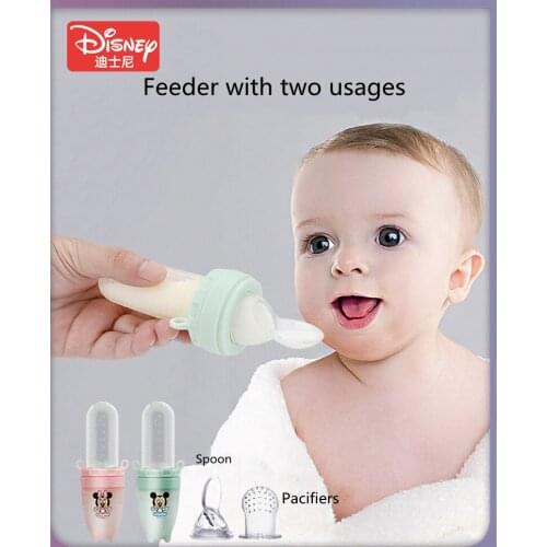 2 in1 Disney Mickey Pacifier and spoon Minnie Food feeding spoons baby Juice Biting Bags pacifiers for kids Cutlery Utensils