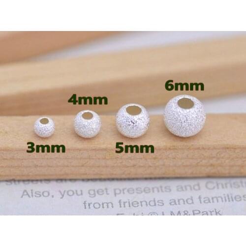 20pcs Genuine 925 Sterling Silver Sandblast Beads,Large Hole Round Beads,Matte Spacers Beads 3mm 4mm 5mm 6mm for jewelry Making