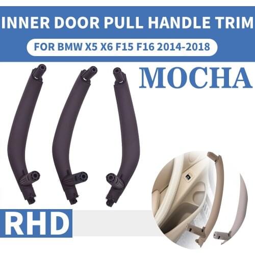 3PCS RHD Front Rear Left / Right Car Interior Inner 3 Doors Pull Handle Trim Cover Armrest Mocha For BMW X5 X6 F15 F16 2014-18