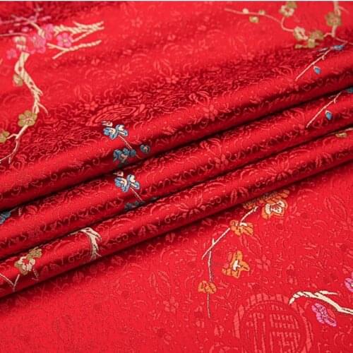 500cm*75cm Nylon brocade plum imitation silk satin fabric antique cheongsam suit clothing winter fabric dress DIY decoration