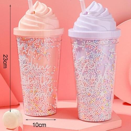 550ml Drinking Cup Lightweight Cute Reusable Iced Cold Drink Tea Mug with Straw for Summer Outdoor Sports Tourism Water Cup