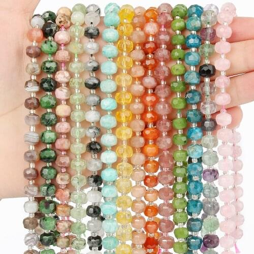 8x6mm Faceted Natural Stone AA+ Amazonite Sunstone Quartzs Prehnite Fluorite Loose Beads For Jewelry Making Diy Bracelet 7.5