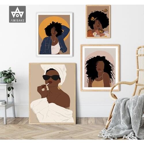 African Art Black Woman Painting on Canvas Cuadros Posters and Prints Scandinavian Female Portrait Wall Art Pictures for Bedroom