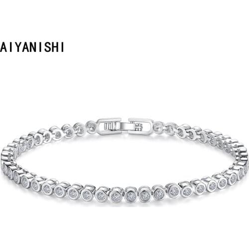 AIYANISHI 18K Gold Filled Tennis Bracelets Iced Out 4mm Row Drill Wedding Bracelet For Women Tennis Bracelet Jewelry Gifts