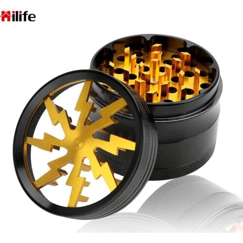 Aluminum Alloy Transparent Smoking Herb Cutter Spice Weed Cutter 63MM 4-layer Latest Lightning-Shaped Tobacco Grinder