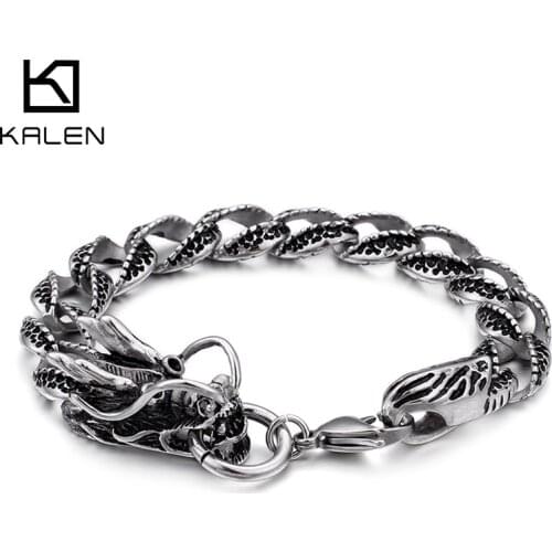 Kalen Punk Wind Dragon Bracelet Animal 230mm Mens Stainless Steel Retro Wind Bracelet Jewelry