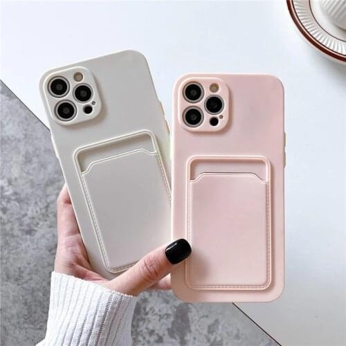 Original Candy Color Card Bag Phone Case For iPhone 12 Pro 11Pro Max 12 Mini XR XS Max X 7 8 Plus Soft Silicone Shockproof Cover