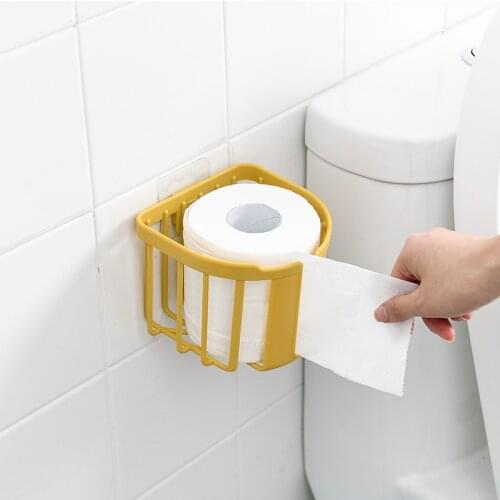 Bathroom Toilet Paper Rack Wall Mounted Adhesive Organizer No-Drill Leachate Large Capacity Tissue Holder Hanging Towels