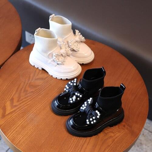 Children Boots 2021 Spring New Korean Girl Knit Stitching Ankle Boots Children Fashion Martin Boots Baby Boys Shoes Kid