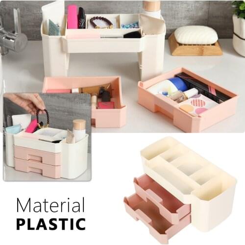 Double-layer Desktop Drawer Makeup Organizer Women Cosmetics Cotton Swabs Jewelry Necklace Earrings Lipsticks Storage Box