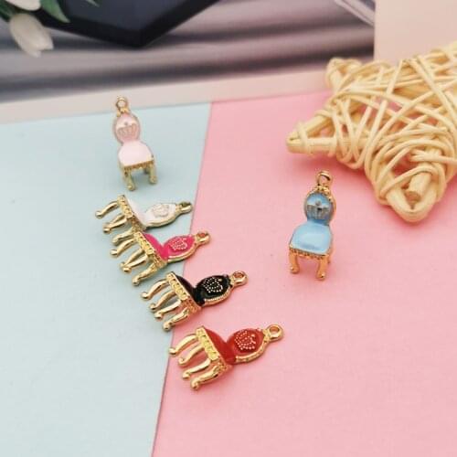 10pcs/lot 3D Crown Chair Enamel Charms Alloy Drop Oil Cute Palace Chair Pendants Fit Earrings Bracelets DIY Jewelry Accessories