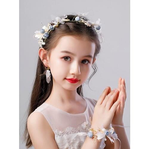 Girl Headdress Children Princess Birthday Butterfly Flower Crown Headband Hair Hoop+1 Pair Earring+ Wristband 4 Pcs/Set