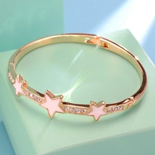 Fine jewelry enamel pentagram rose gold bracelet/2015 new korean jewelry/pulseiras wholesale/bijoux femme/pulseras/armbanden