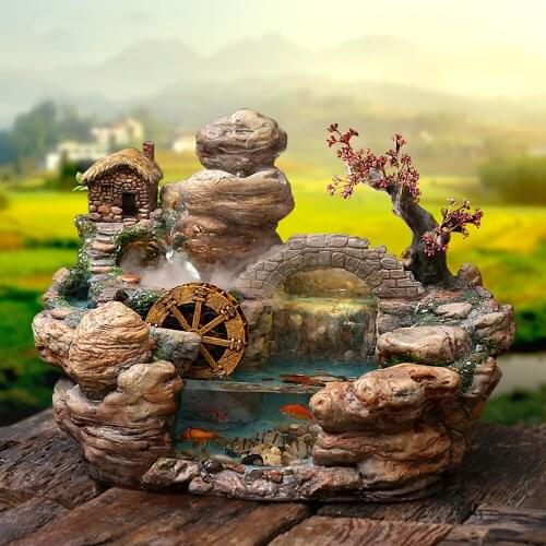 Creative Home Fountain Water Decoration Ornaments Living Room Tabletop Fish Tank Lucky Humidifier Folk Crafts