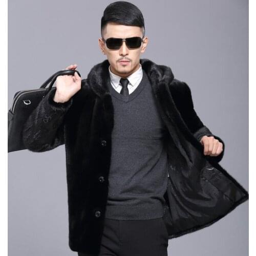 Hooded Autumn faux mink fur leather jacket mens winter thicken warm fur leather coat men loose jackets fashion B184