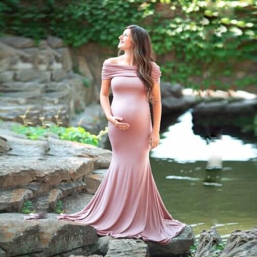 Summer Dress for Baby Shower Pregnancy Dress Maternity Dresses for Photo Shoot Pleated Floor Dragging Fishtail Skirt Pattern