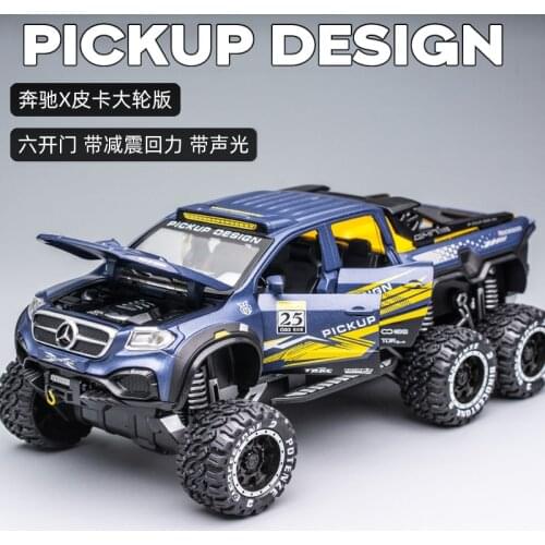 KIDAMI 1:28 Alloy Die-Cast Car Model 6x6 Modified X Class Pickup Design Toy Car Pull Back with Sound Light Gifts for Kids