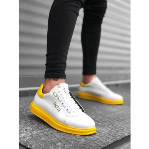 BA0170 Laced Up Zipper White Yellow High Outsole Male Boots