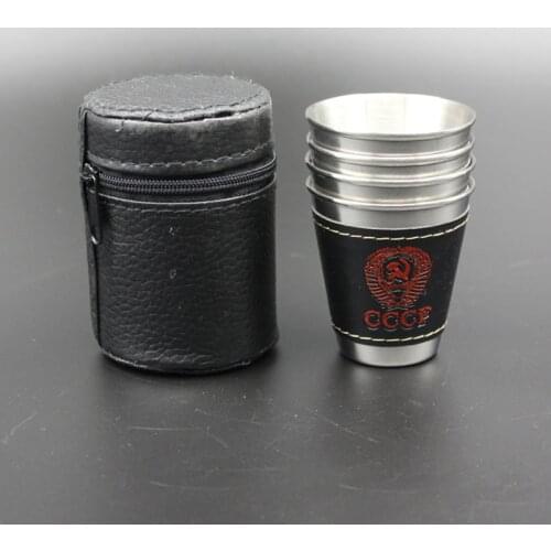 Travel Cutlery Set Stainless PU Leather Mugs Camping Tableware Steel Picnic Supplies Wine Beer Glass Whiskey Cups 4 pcs / 70 ml
