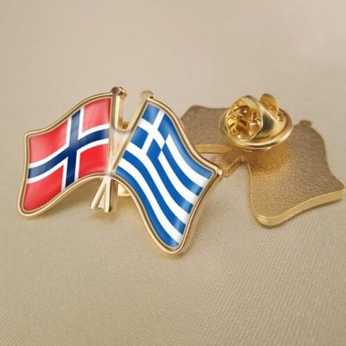 Norway and Greece Crossed Double Friendship Flags Lapel Pins Brooch Badges