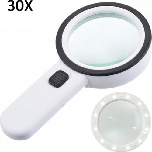30X Illuminated Newest Magnifier 12LED Lights Handheld Reading Magnifier Lens Magnifier Jewelry Loupe Magnifying Glass