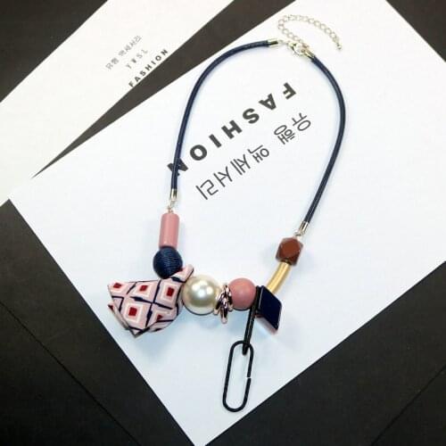 New Woman Necklaces Personality Geometric Resin Pearl Pendant Ribbon Bowknot Rope Chain Dress Necklace Fashion Accessories