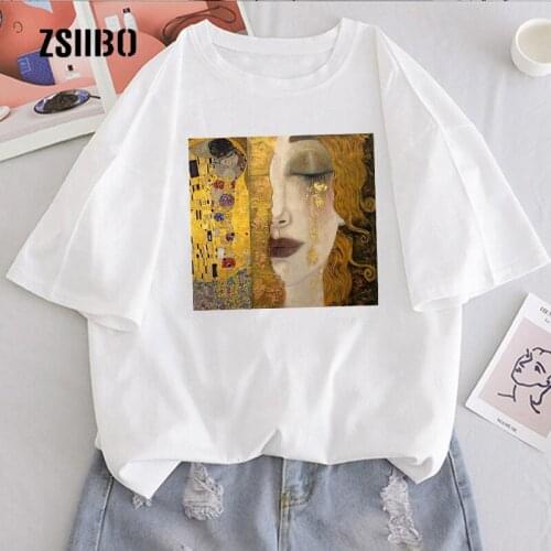 Summer new Gustav Klimt printed Vintage tops Short sleeve tees casual Harajuku large size new art oil paint loose female T-shirt