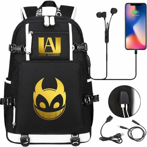 New Gold Anime My Hero Academia USB Boy Girl School Bag Large Capacity Teenagers Students Schoolbags Women Men Travel Backpack