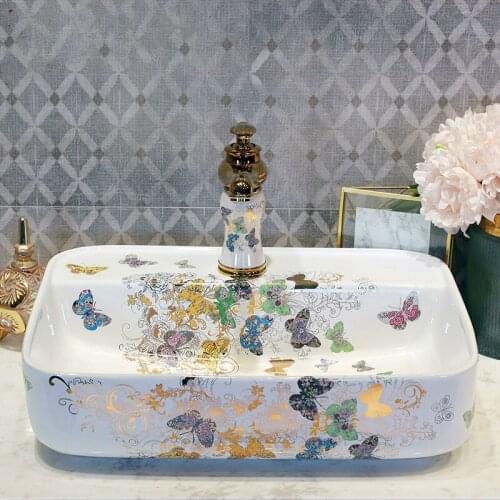 Oval Bathroom Cloakroom porcelain wash basin sink ceramic basin sink Counter Top butterfly ceramic Wash Basin bathroom sink