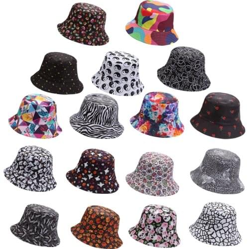 2021 New Hot Tie Dye Bucket Hats Reversible Double-Side-Wear Hat Avocado Zebra Cow Print Packable Outdoor Sun Hat Fisherman Caps