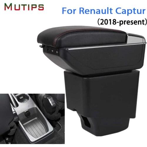 Mutips Armrest box For Renault Captur II 2018 accessories leather arm rest dual layer storage box decoration interior parts auto