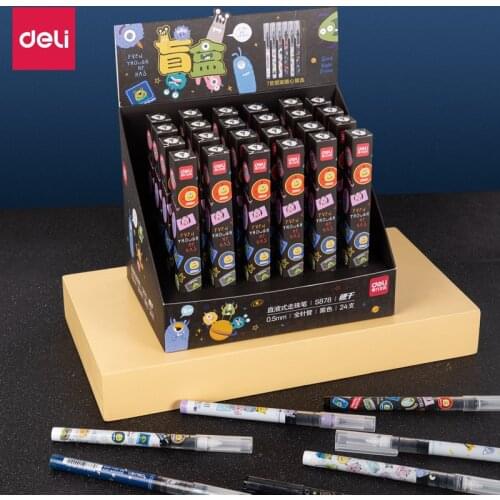 Delis878 straight liquid ball pen blind box 0.5mm full needle tube small devil Cute cartoon fashion student neutral pen ball pen
