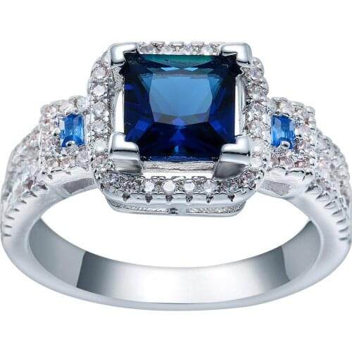Hainon Romantic Blue Red Aquare Big Luxury Zircon Cubic Wedding Engagement Rings For Women Shiny Size 6-9 Finger Jewelry Rings