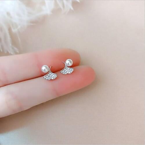 925 Sterling Silver Stud Earrings High Quality Womens Fashion Jewelry New Lucky Ginkgo Leaf Crystal Zircon Hot Selling Earrings